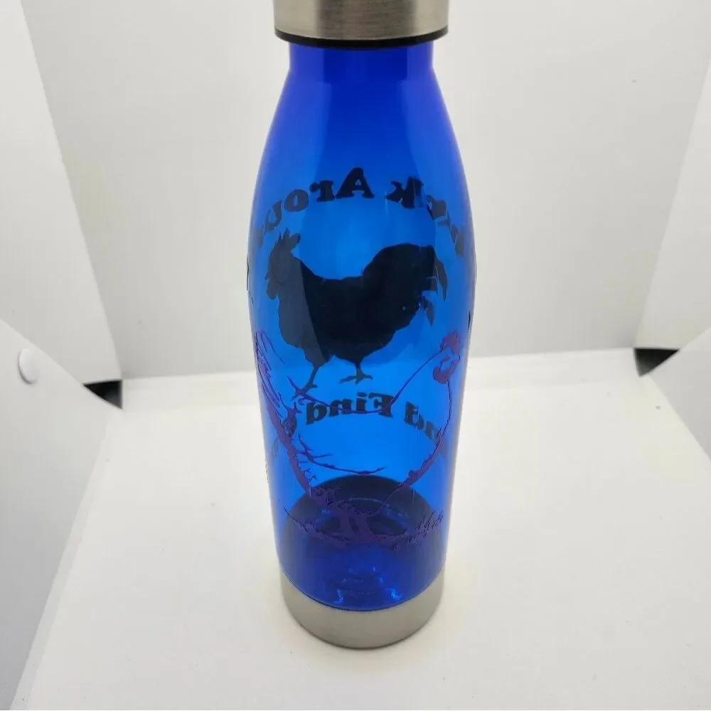 Hand Crafted Travel Water Bottle Plastic Steel Lid Bottom Blue Funny Saying